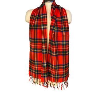 Softer Than Cashmere Red Tartan Fringe Plaid Scarf Cozy Classic Vintage Style